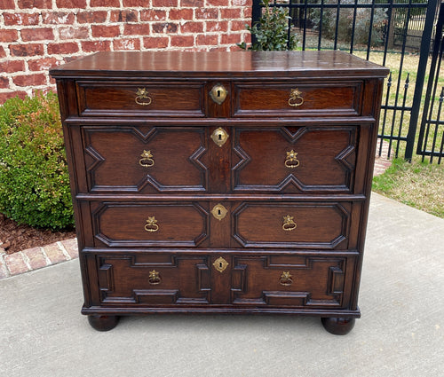 Antique English Chest of Drawers Jacobean Oak 4 Drawers Commode Cabinet 19th C