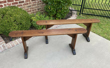 Load image into Gallery viewer, Antique French Country Benches PAIR Pegged Trestle Banquette Window Seats 19th C