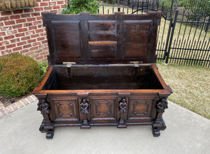 Antique French Trunk Blanket Box Coffer Chest Oak Storage LARGE Lion 18th C
