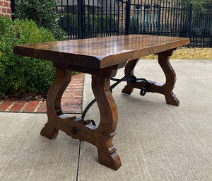 Antique Spanish Coffee Table Bench Catalan Baroque Walnut Iron Stretcher