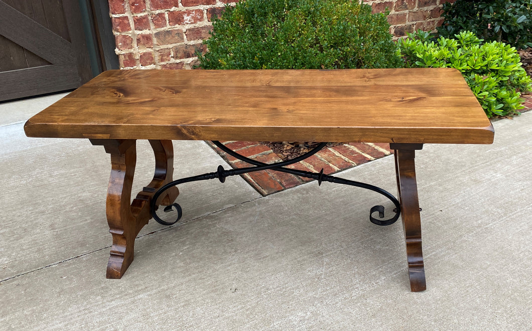 Antique Spanish Coffee Table Bench Catalan Baroque Walnut Iron Stretcher