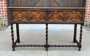 Antique English Sideboard Server Sofa Table Buffet Jacobean Barley Twist Oak 19C