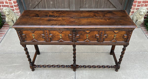 Antique English Sideboard Server Sofa Table Buffet Jacobean Barley Twist Oak 19C
