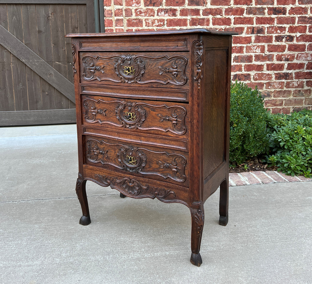 Antique French Chest of Drawers Louis XV Petite End Table Nightstand Oak Keys