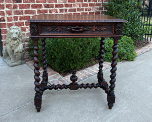 Antique French Petite Desk Writing Table with Drawer Oak Barley Twist Nightstand