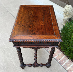 Antique French Petite Desk Writing Table with Drawer Oak Barley Twist Nightstand