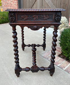 Antique French Petite Desk Writing Table with Drawer Oak Barley Twist Nightstand