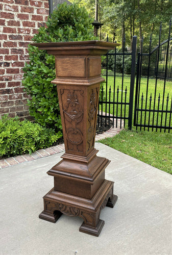 Antique French Oak Pedestal Plant Stand Display Table Gothic Bronze