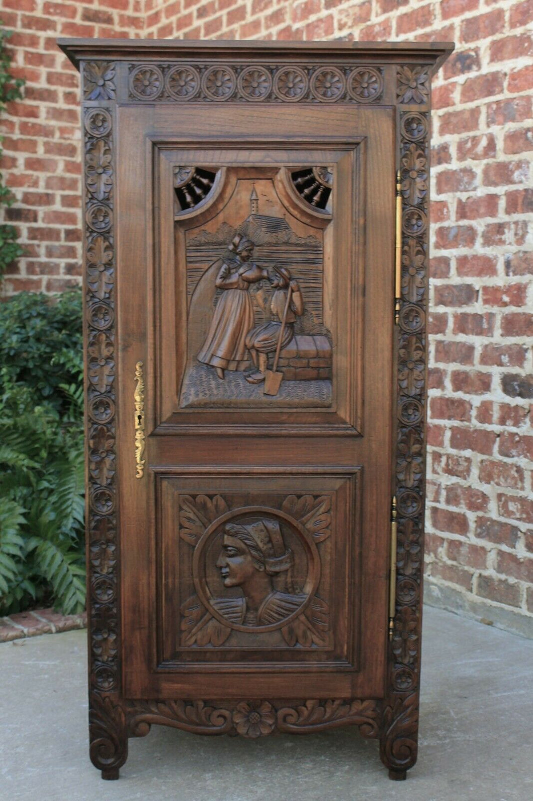 Antique French BRETON Cabinet Bookcase Cupboard Wardrobe Armoire Linen Petite