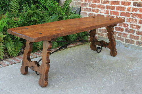 Antique Spanish Colonial Oak & Iron Catalan Style Coffee Table Farmhouse Ranch