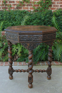 Antique French BARLEY TWIST Table Entry Center Parlor Oak Octagon Library Table