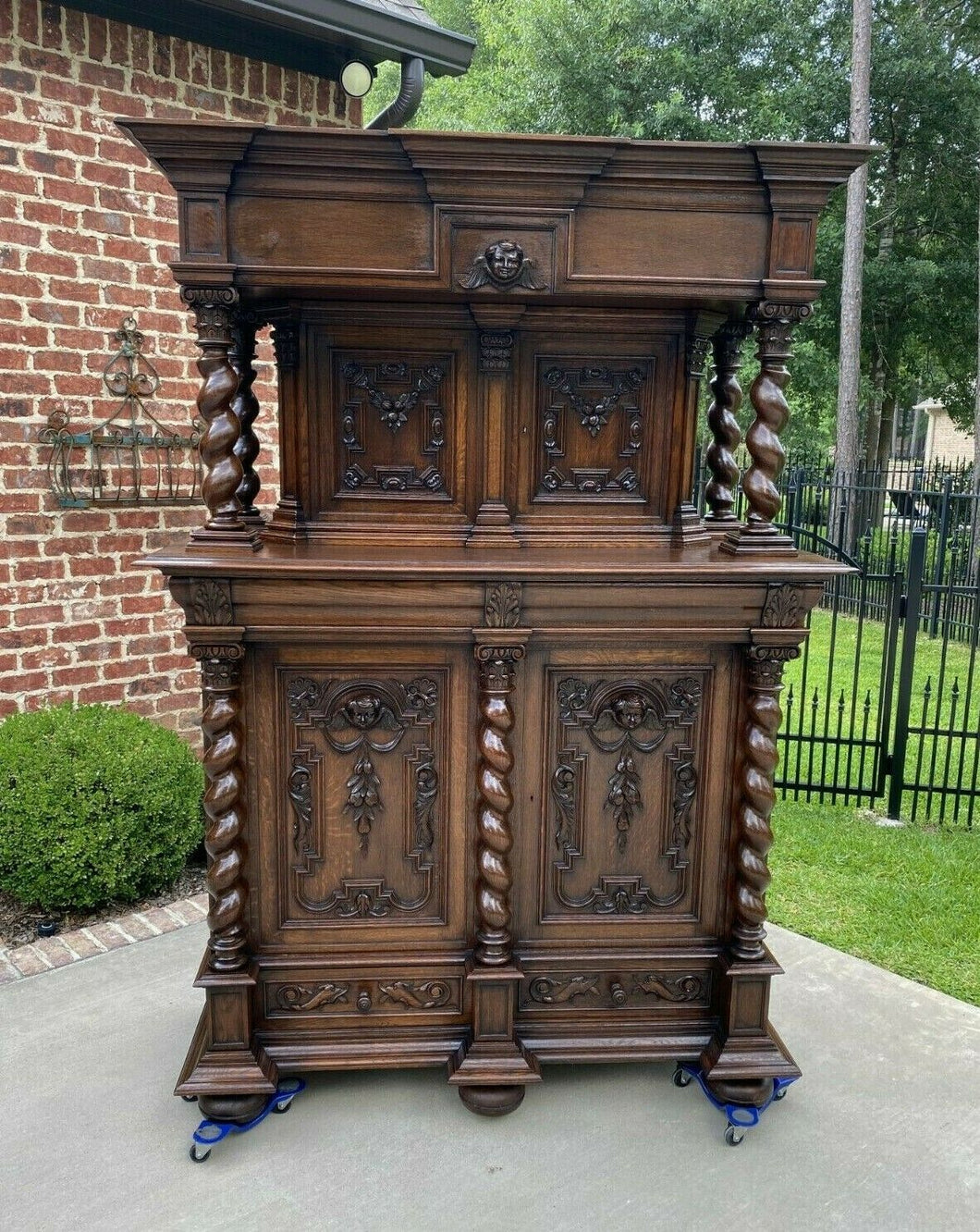 Antique French Oak BARLEY TWIST Bar Liquor Cabinet Buffet Renaissance Server