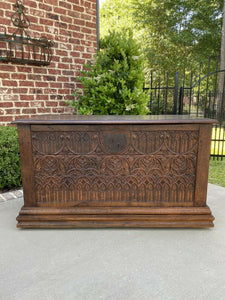 Antique French GOTHIC Coffer Chest Blanket Box Entry Table Trunk Oak 18th C