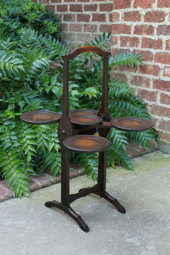 Antique English Oak Pie Cake Muffin Pastry Stand Table Monoplane Makers Tag