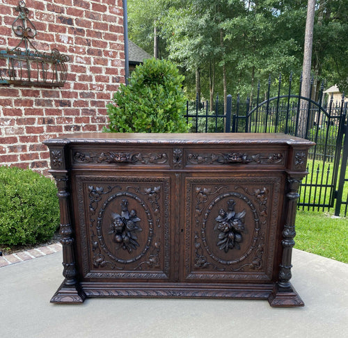 Antique French Sideboard Server Cabinet Renaissance Carved Oak 55