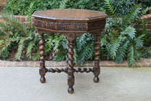 Load image into Gallery viewer, Antique French BARLEY TWIST Table Entry Center Parlor Library Oak Octagon Table