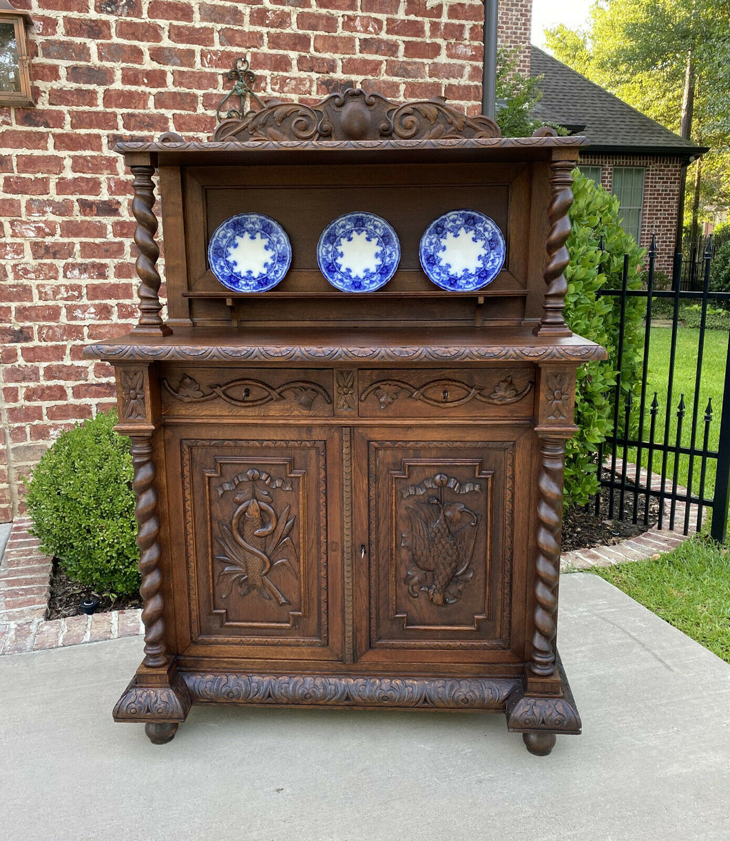 Antique French Oak Sideboard Server Buffet Barley Twist Hunt Style Bookcase Bar