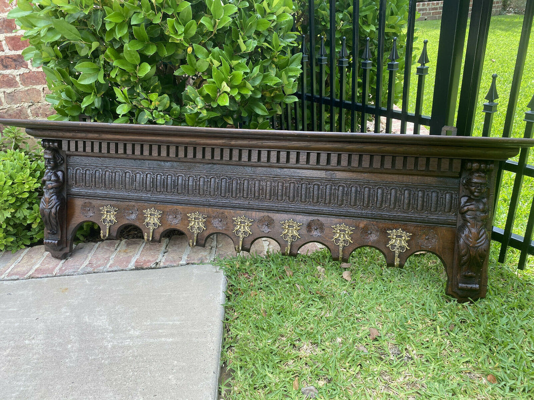 Antique French Renaissance Wall Shelf Coat Hat Copper Pot Rack Plate Rack 59