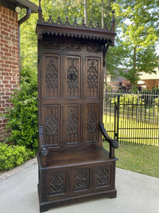 Antique French HALL SEAT MONK'S BENCH Throne Chair Gothic TALL Carved Oak 19th C