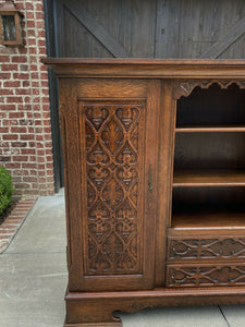 Antique English Oak Bookcase Display Cabinet Gothic WIDE 74" Tiger Oak 1930s