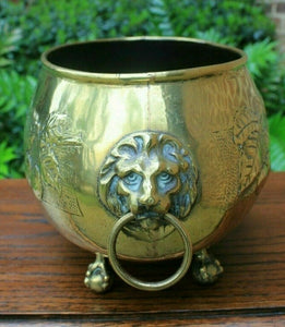 Antique English Brass Planter Flower Pot Vase Lion's Mask Handles Paw Feet OVAL