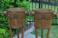 Load image into Gallery viewer, Antique French PAIR Planters Flower Box Plant Stands Jardeniere Caned Rams Heads