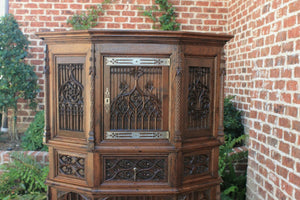 Antique French Gothic Sacristy Vestry Altar Wine Cabinet Bar Catholic Carved Oak