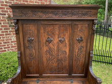 Load image into Gallery viewer, Antique Italian Hall Bench Settee Walnut Renaissance Revival Lions Dragons 19 C