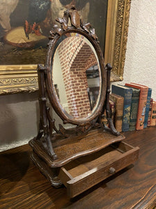 Antique French Oak Mirror BLACK FOREST Dresser Vanity Table Top Jewelry Box FS
