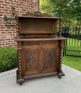 Antique French Oak Sideboard Server Buffet Barley Twist Hunt Style Bookcase Bar