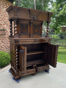 Antique French Oak BARLEY TWIST Bar Liquor Cabinet Buffet Renaissance Server