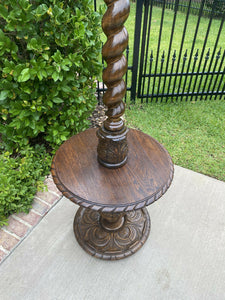 Antique English Floor Lamp Barley Twist Post End Table Oak Rewired 1920s-1930s