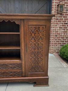 Antique English Oak Bookcase Display Cabinet Gothic WIDE 74" Tiger Oak 1930s