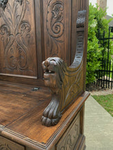 Load image into Gallery viewer, Antique Italian Hall Bench Settee Walnut Renaissance Revival Lions Dragons 19 C