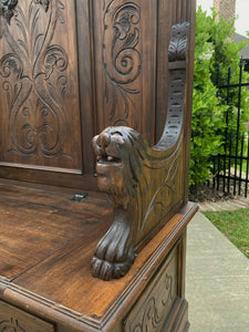 Antique Italian Hall Bench Settee Walnut Renaissance Revival Lions Dragons 19 C