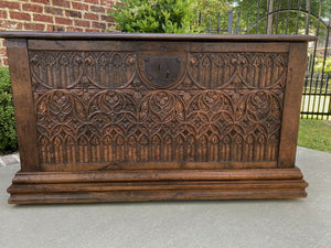 Antique French GOTHIC Coffer Chest Blanket Box Entry Table Trunk Oak 18th C