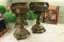 Load image into Gallery viewer, Antique French Spelter Planters Urns Jardinieres Vases Renaissance 19th C PAIR