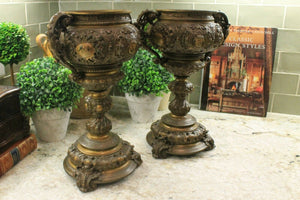 Antique French Spelter Planters Urns Jardinieres Vases Renaissance 19th C PAIR