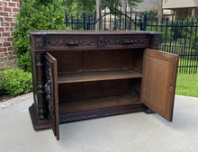 Load image into Gallery viewer, Antique French Sideboard Server Cabinet Renaissance Carved Oak 55&quot; W