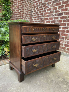 Antique English Chest of Drawers Nightstand End Table GEORGIAN Carved Oak 19th C