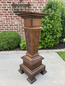 Antique French Oak Pedestal Plant Stand Display Table Gothic Bronze