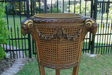 Load image into Gallery viewer, Antique French PAIR Planters Flower Box Plant Stands Jardeniere Caned Rams Heads