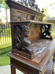 Antique French Sideboard Server Buffet Cabinet Barley Twist Marble Top Drawers