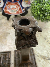 Load image into Gallery viewer, PAIR Antique English Candlesticks Candle Holders Carved Oak Acanthus