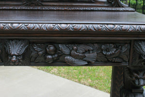 Antique English Oak Server Console Sofa Table RENAISSANCE Birds Lions Makers Tag