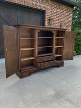 Load image into Gallery viewer, Antique English Oak Bookcase Display Cabinet Gothic WIDE 74&quot; Tiger Oak 1930s