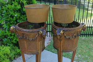 Antique French PAIR Planters Flower Box Plant Stands Jardeniere Caned Rams Heads