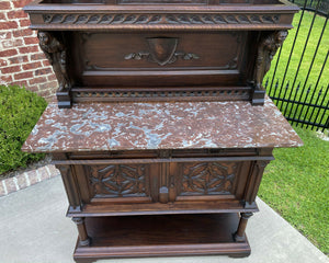 Antique Buffet Server Sideboard Cabinet Marble Top GOTHIC Monks Walnut Cathedral