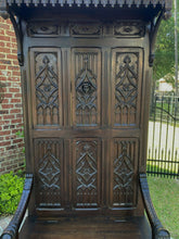 Load image into Gallery viewer, Antique French HALL SEAT MONK&#39;S BENCH Throne Chair Gothic TALL Carved Oak 19th C