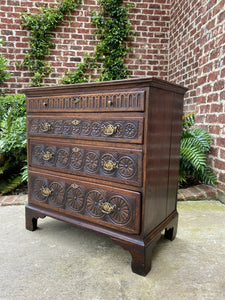Antique English Chest of Drawers Nightstand End Table GEORGIAN Carved Oak 19th C